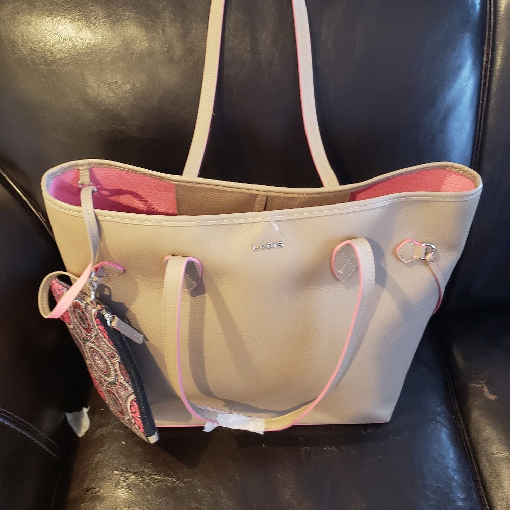 Lodis Bliss Leather Shoulder Tote Bag 2 Piece - Picture 7 of 8